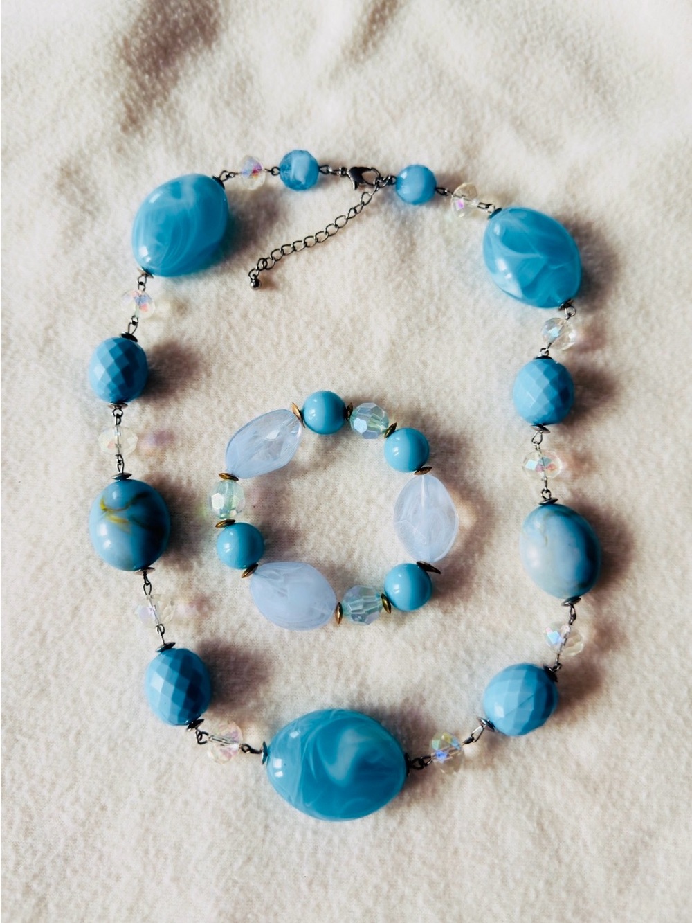Turquoise Blue Beaded Necklace and Bracelet Set
